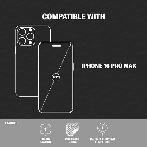 TORRO Case Compatible with iPhone 16 Pro Max – Premium Leather MagSafe Charging Compatible, Slim Bumper Case (Dark Brown) - Image 2