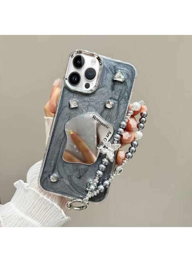 Zaboon Case For iPhone 13 Pro Max Cream Mirror Bracelet Chain TPU Phone Case - Image 1