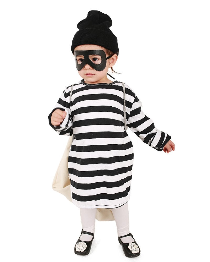 miccostumes Kids Burglar Robber Halloween Costume Hat Eye Patch Bag one Size White and Black