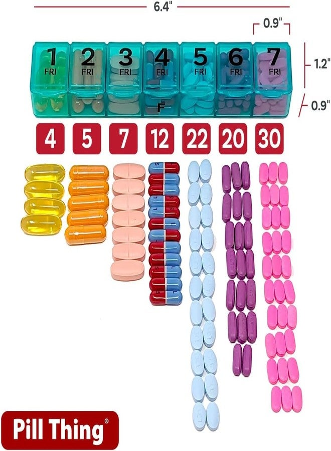 pill thing علبة تنظيم حبوب أسبوعية 7 مرات في اليوم، علبة حبوب آمنة 7 مرات مع جدول مواعيد الأدوية (عبوة من قطعتين 7 مرات في اليوم) - Image 3
