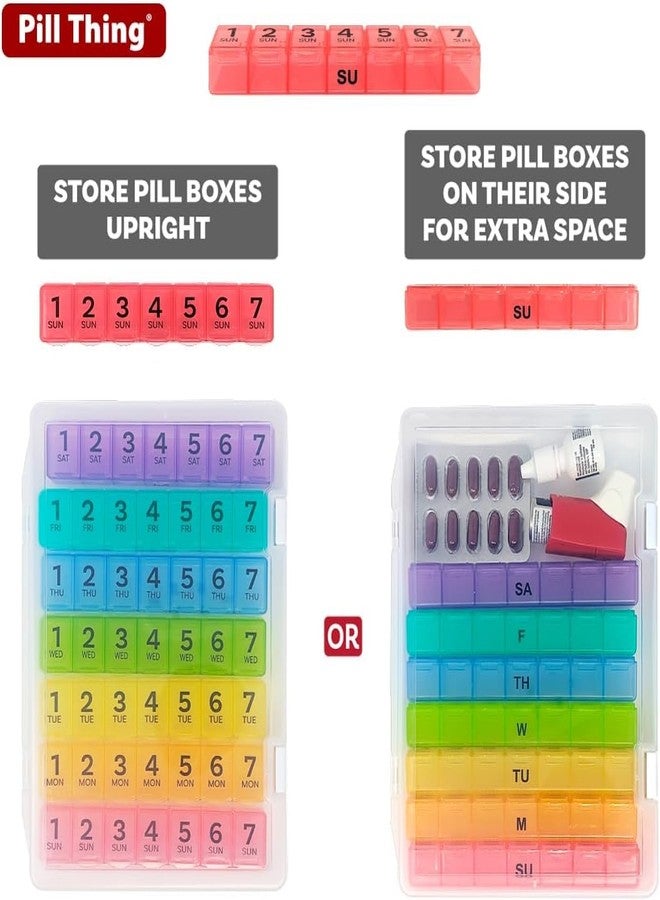 pill thing علبة تنظيم حبوب أسبوعية 7 مرات في اليوم، علبة حبوب آمنة 7 مرات مع جدول مواعيد الأدوية (عبوة من قطعتين 7 مرات في اليوم) - Image 2