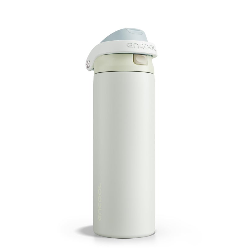 ENCOOL Leakproof Insulated Water Bottle with Straw Dual-Sip Water Bottle Bag-Safe Design for Work, Commute & Gym â€“ Keeps Drinks Cold All Day, 24 oz, Cloud-Hill White - Image 1