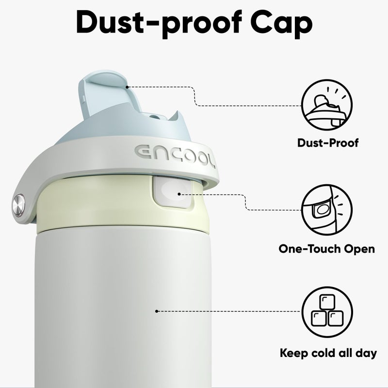 ENCOOL Leakproof Insulated Water Bottle with Straw Dual-Sip Water Bottle Bag-Safe Design for Work, Commute & Gym â€“ Keeps Drinks Cold All Day, 24 oz, Cloud-Hill White - Image 2