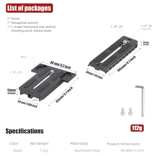 Hersmay Universal Arca-Swiss Quick Release Vertical Stand L Bracket Plate for ZHIYUN Weebill S/Weebill 2/ Weebill 3/ Crane 2/ Crane3 Gimbal Stabilizer Accessories for DSLR and Mirrorless Camera - Image 2
