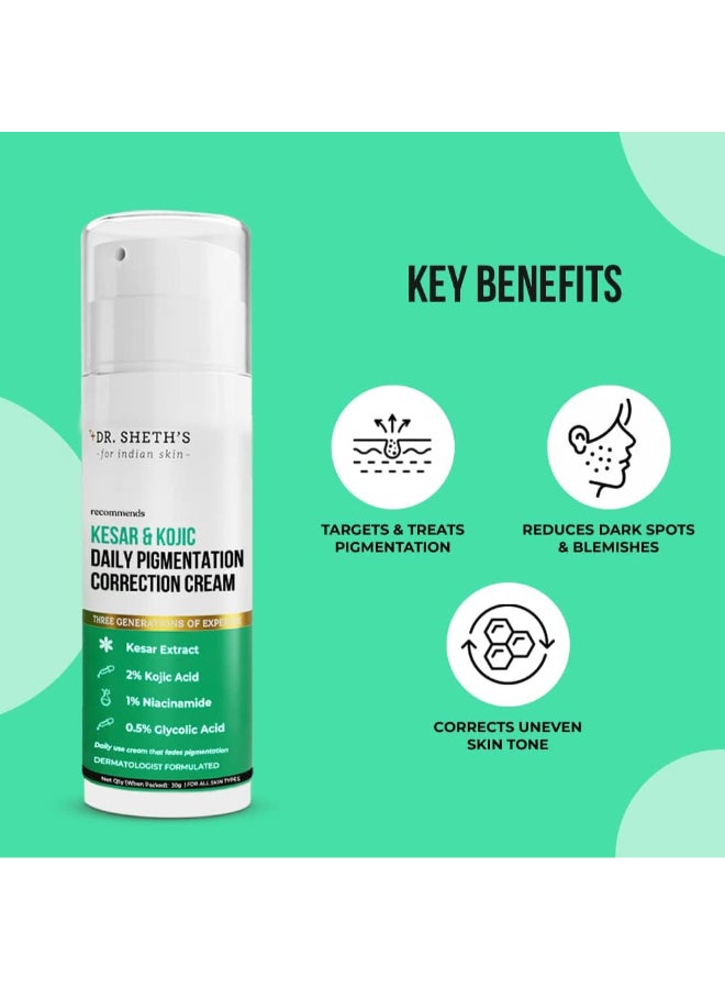 Dr. Sheth's Kesar & Kojic Daily Pigmentation Correction Cream - Reduces Dark Spots, 30 g - Image 2