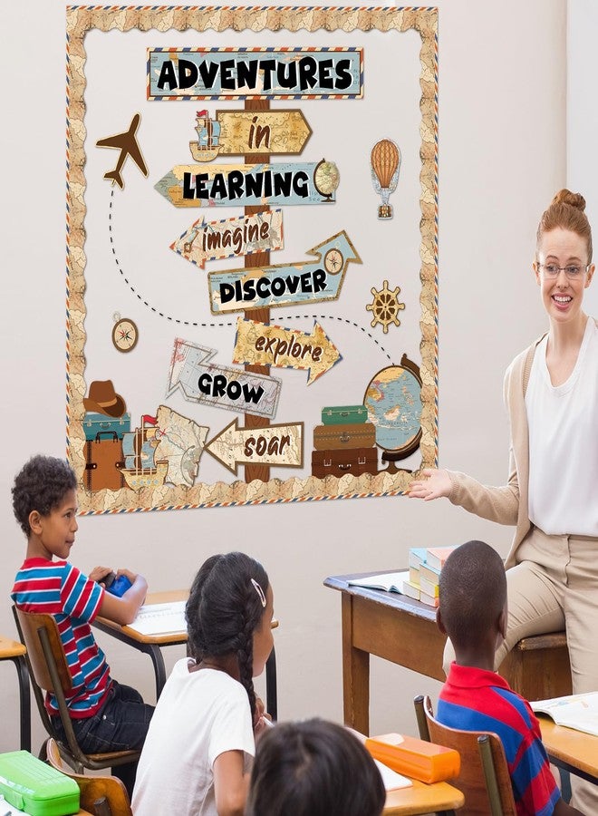 ojustbeok Travel The Map Bulletin Board Let The Adventure Begin Cutouts Classroom Decorations Travel Theme Motivational Sign for Kids Let's Explore Voyage Bulletin Cutouts Classroom Decor - Image 5