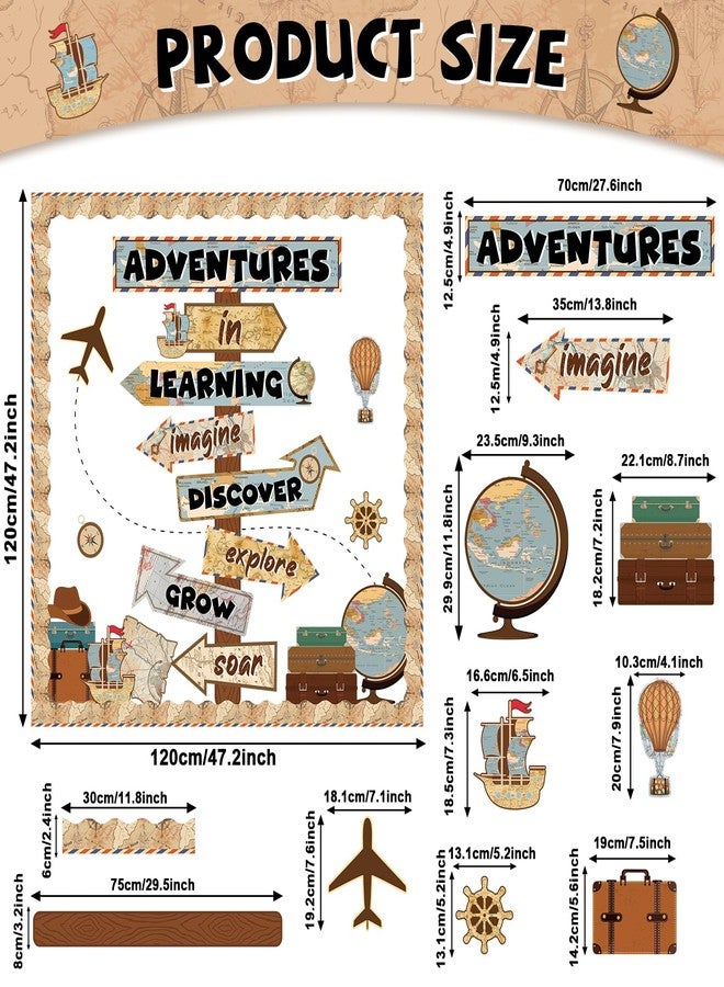 ojustbeok Travel The Map Bulletin Board Let The Adventure Begin Cutouts Classroom Decorations Travel Theme Motivational Sign for Kids Let's Explore Voyage Bulletin Cutouts Classroom Decor - Image 2