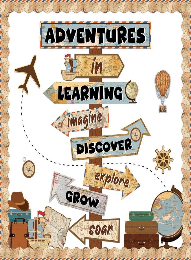 ojustbeok Travel The Map Bulletin Board Let The Adventure Begin Cutouts Classroom Decorations Travel Theme Motivational Sign for Kids Let's Explore Voyage Bulletin Cutouts Classroom Decor - Image 1