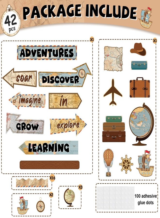 ojustbeok Travel The Map Bulletin Board Let The Adventure Begin Cutouts Classroom Decorations Travel Theme Motivational Sign for Kids Let's Explore Voyage Bulletin Cutouts Classroom Decor - Image 3