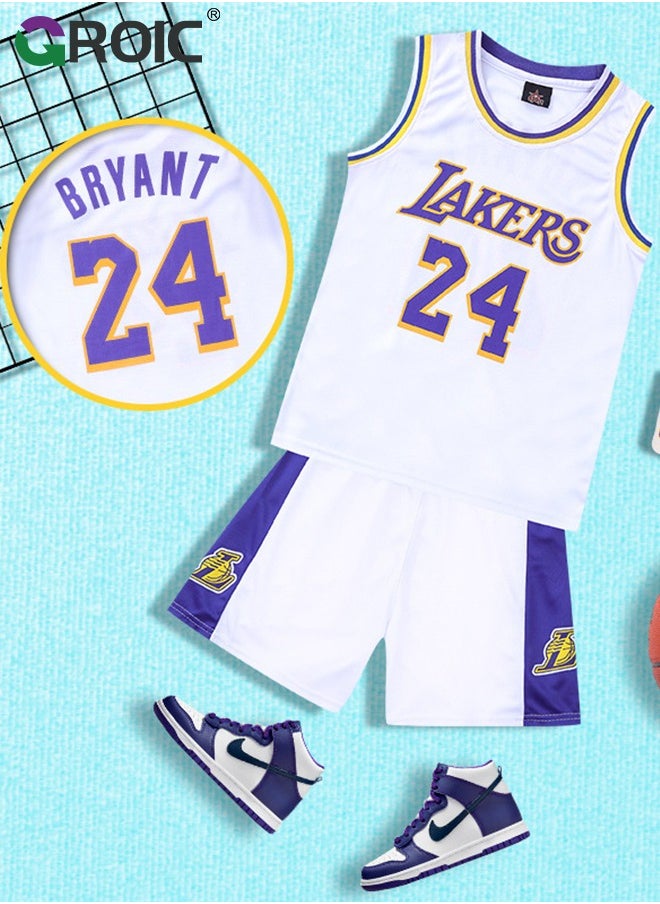 GROIC - Children's Jersey - NBA Lakers #24 Basketball Jersey, Sportswear Universal Sleeveless T-Shirt Shorts Jersey Set,Sports Suits Top+Shorts Set Kids Tracksuits - Image 1