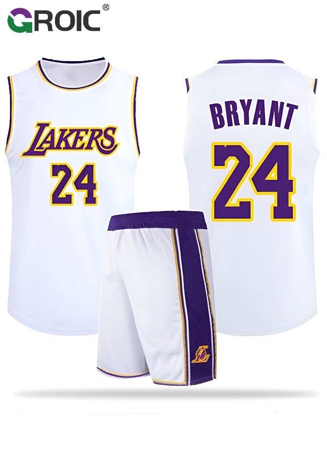 GROIC - Children's Jersey - NBA Lakers #24 Basketball Jersey, Sportswear Universal Sleeveless T-Shirt Shorts Jersey Set,Sports Suits Top+Shorts Set Kids Tracksuits - Image 1