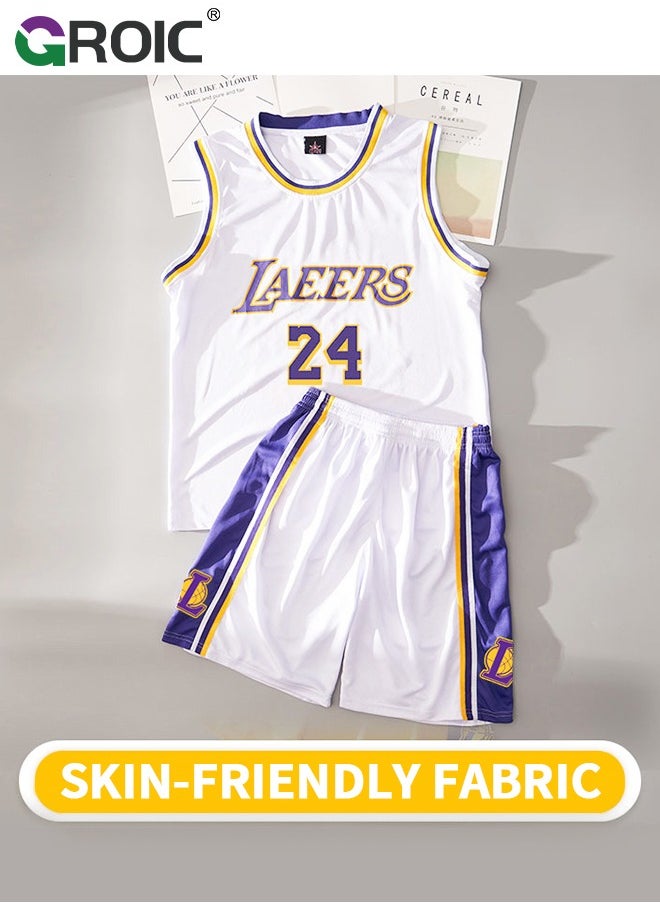 GROIC - Children's Jersey - NBA Lakers #24 Basketball Jersey, Sportswear Universal Sleeveless T-Shirt Shorts Jersey Set,Sports Suits Top+Shorts Set Kids Tracksuits - Image 1