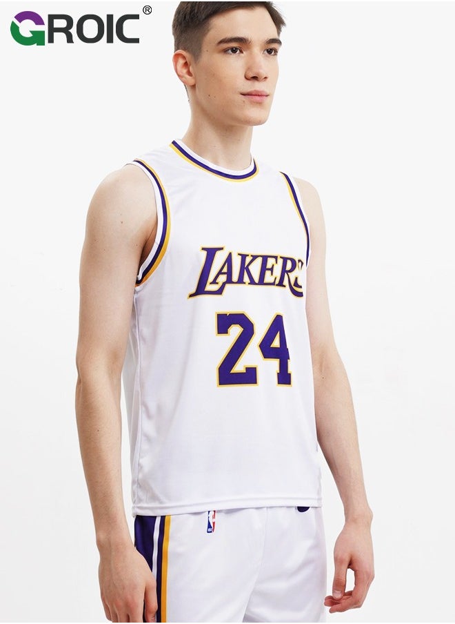 GROIC - Children's Jersey - NBA Lakers #24 Basketball Jersey, Sportswear Universal Sleeveless T-Shirt Shorts Jersey Set,Sports Suits Top+Shorts Set Kids Tracksuits - Image 1