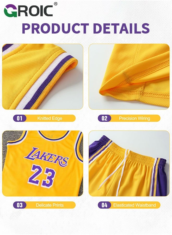 GROIC - Children's Jersey - NBA Lakers #24 Basketball Jersey, Sportswear Universal Sleeveless T-Shirt Shorts Jersey Set,Sports Suits Top+Shorts Set Kids Tracksuits - Image 1