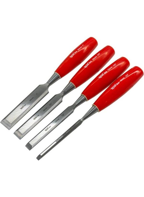 ROX Wood 0184 Wood Carving, Flat Tip Chisel Set 4 Pieces  - Image 1