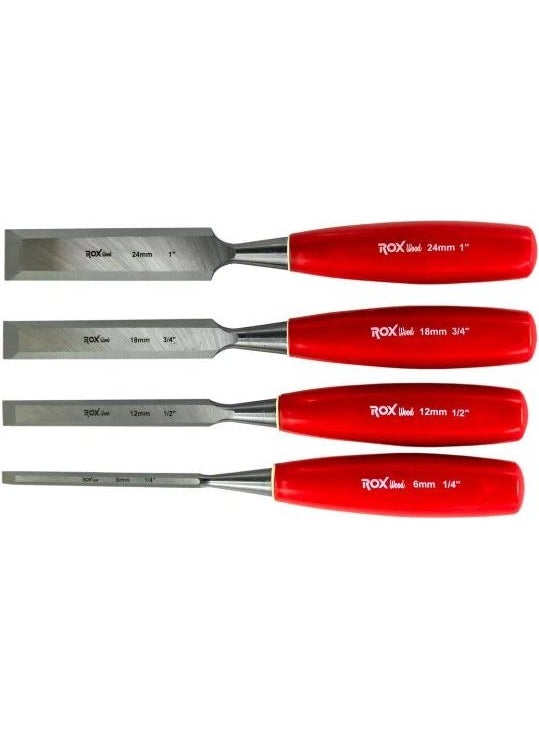 ROX Wood 0184 Wood Carving, Flat Tip Chisel Set 4 Pieces  - Image 3