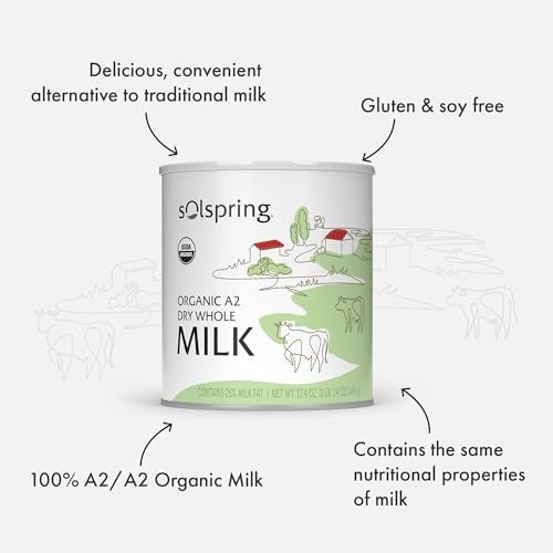 Dr. Mercola Solspring Organic A2 Dry Whole Milk - Powdered Milk with A2 Beta-Casein for Less Digestive Discomfort - Organic, Gluten-Free & Soy-Free - Original Flavor - 17.4 oz (15 Servings) - Image 5