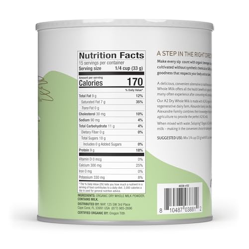 Dr. Mercola Solspring Organic A2 Dry Whole Milk - Powdered Milk with A2 Beta-Casein for Less Digestive Discomfort - Organic, Gluten-Free & Soy-Free - Original Flavor - 17.4 oz (15 Servings) - Image 2