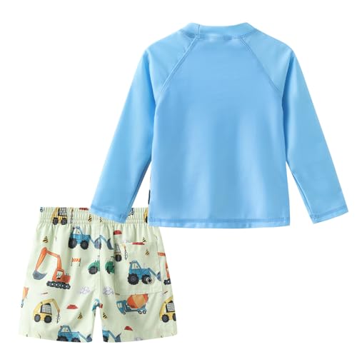 Aisyee Toddler Boys Rash Guard Set Baby Boys Swim Set with Swim Trunks Long Sleeve Bathing Suits Sand Excavator 5T - Image 2