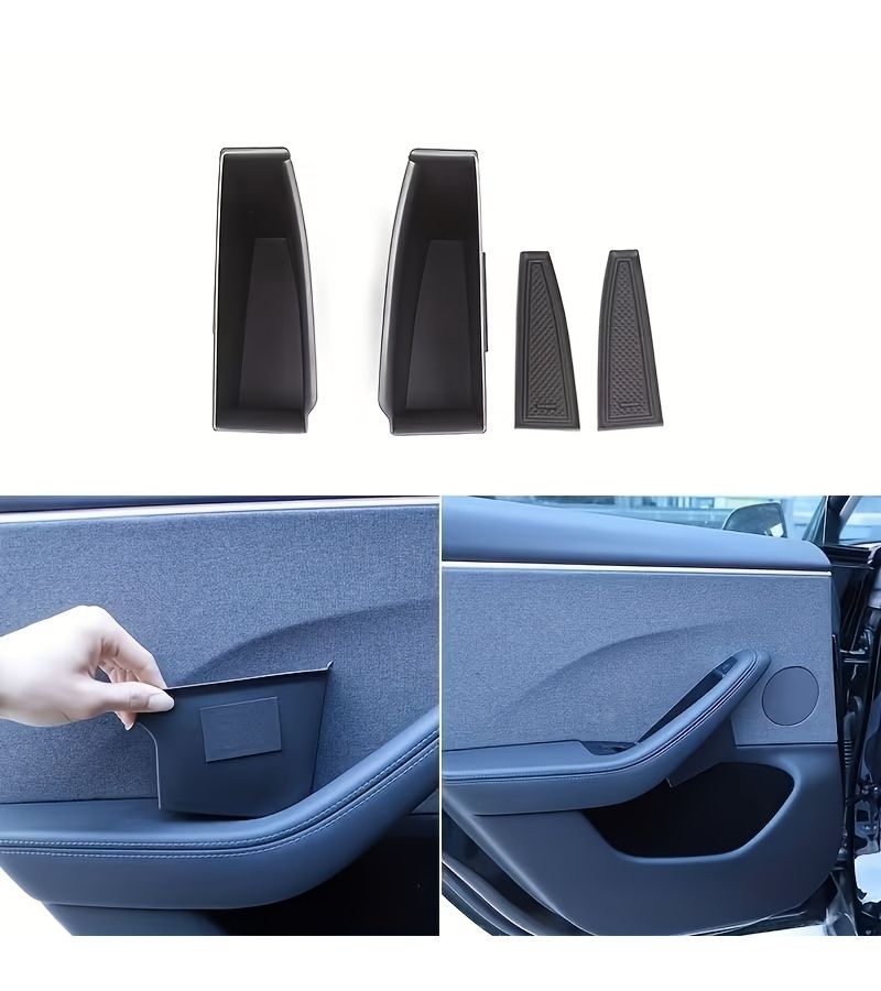 2 Pcs Black Side Door Storage Box For Tesla Model 3 2017 2023 2020 2023 Model Y Accessories Armrest Phone Container Door Organizer Handle Pocket Tray - Image 3