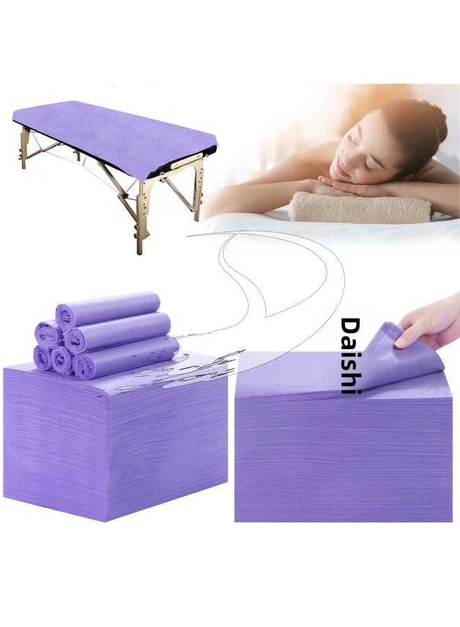 Thickened SMS Non-woven Breathable Disposable Hotel Bed Sheet Waterproof And Oil-proof Disposable Travel Bed Sheet-Color:Purple Faceless Hole Cutter-Specifications:13G 80 * 180cm 50 Pieces/bag - Image 1