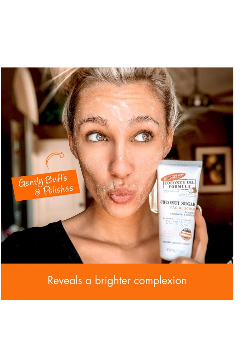 PALMER'S - Palmer's Coconut Oil Formula Coconut Sugar Facial Scrub Exfoliator, Face Scrub to Gently Exfoliate Away Dirt and Dead Skin Cells with Chamomile to Soften & Calm, 3.17 Ounces (Pack of 1) - Image 1