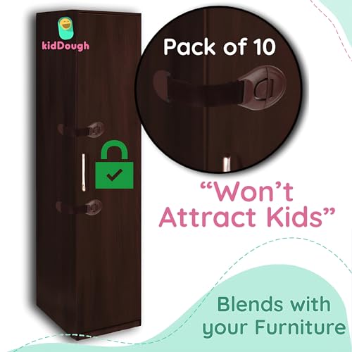 KidDough Furniture Safety Locks for Kids, Child Safety Locks for Drawers, Cabinets, Fridge, Cupboard Lock, Baby Proofing Product, Strong and Adhesive Safety Locks (Brown, 10 Brown Locks) - Image 3