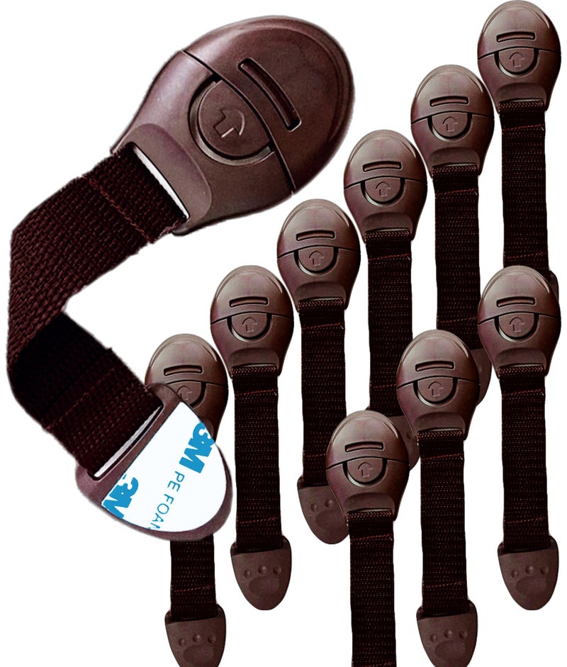 KidDough Furniture Safety Locks for Kids, Child Safety Locks for Drawers, Cabinets, Fridge, Cupboard Lock, Baby Proofing Product, Strong and Adhesive Safety Locks (Brown, 10 Brown Locks) - Image 1
