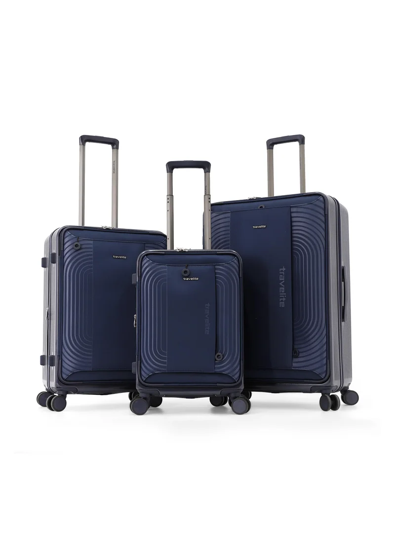 ترافلايت travelite hard shell luggage trolley bag 3-piece set,navy (s-20",m-24",l-28")