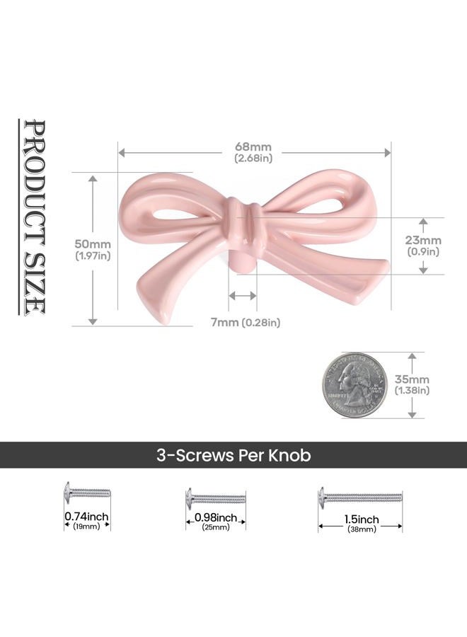 CEYMIO 8 Pack Pink Bow Dresser Knobs, Large Decorative Cabinet Drawer Pull Handles for Girls Bedroom and Nursery Room Decor - Image 2