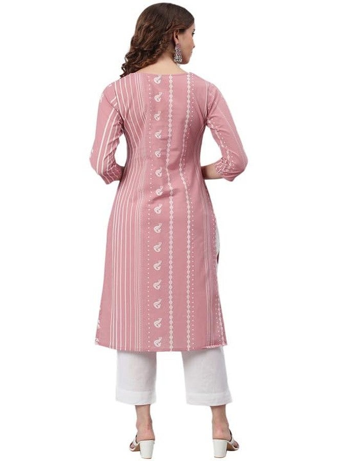 Janasya Women's Pastel Pink Cotton Animal Print Straight Kurta(JNE3697-KR-S) - Image 5