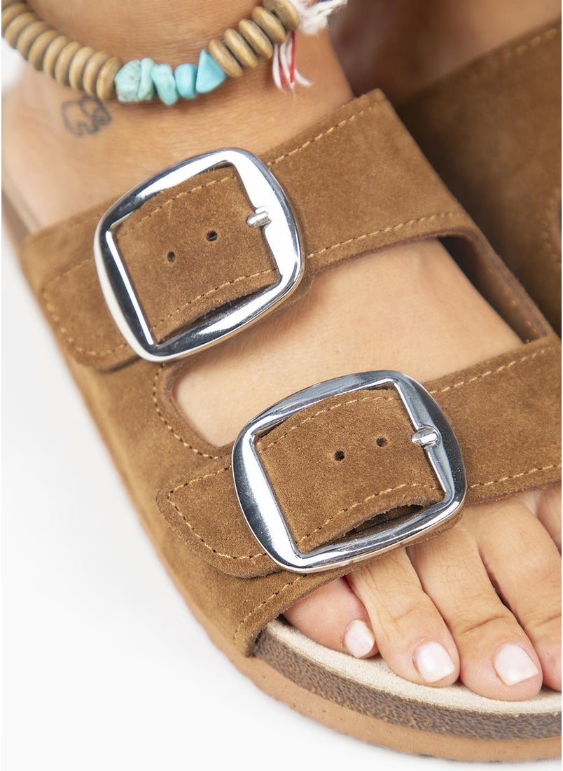 Manijero Irene Eva Genuine Leather Women's Tan - Silver Buckle Double Buckle  - Image 3
