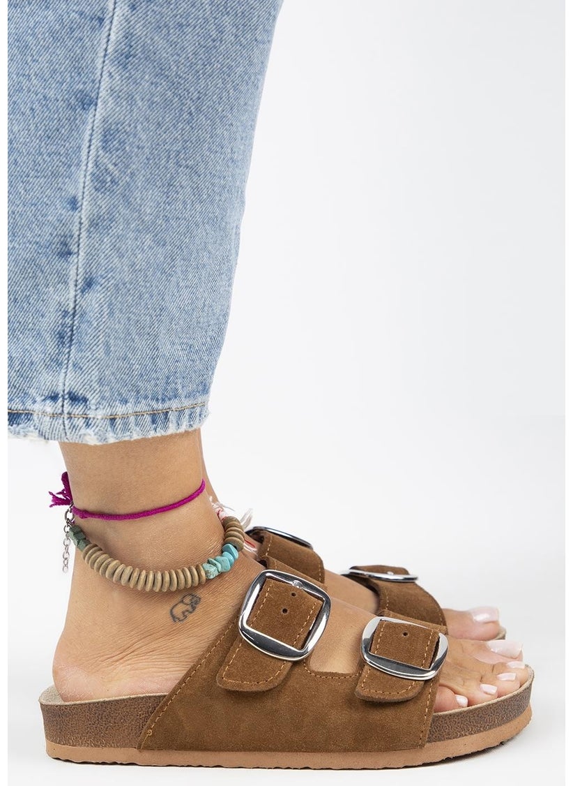Manijero Irene Eva Genuine Leather Women's Tan - Silver Buckle Double Buckle  - Image 5