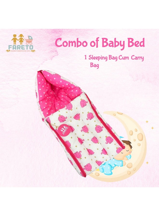 فاريتو سرير أطفال 3 في 1، حقيبة نوم وعش حمل، فراش أطفال من القطن للمواليد الجدد (0-6 أشهر، فيل وردي)، خفيف الوزن - Image 2