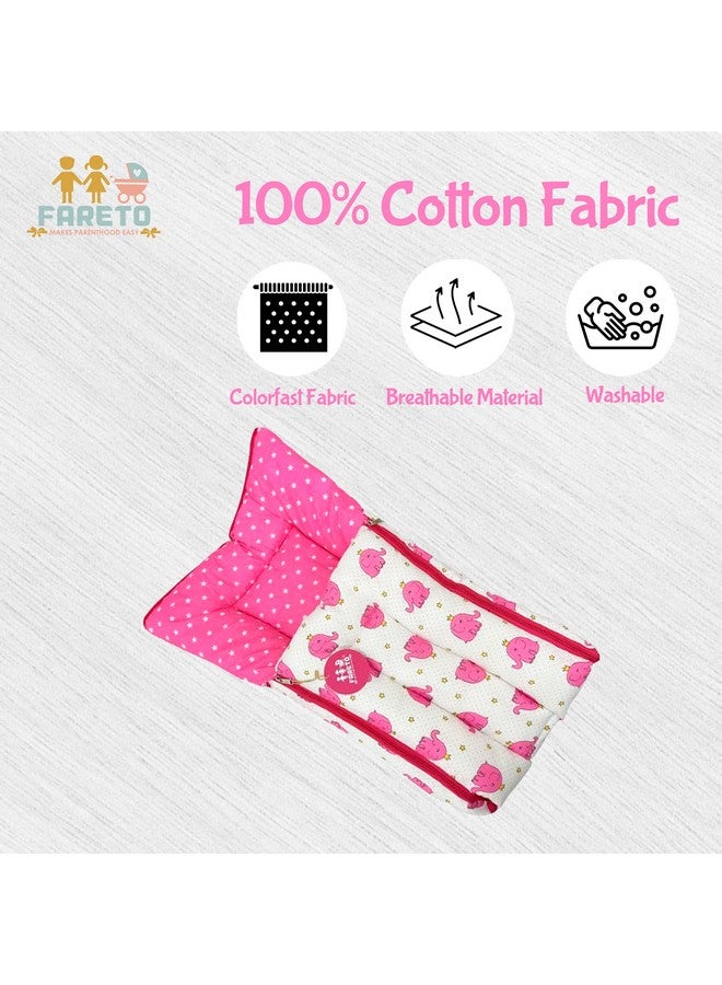 فاريتو سرير أطفال 3 في 1، حقيبة نوم وعش حمل، فراش أطفال من القطن للمواليد الجدد (0-6 أشهر، فيل وردي)، خفيف الوزن - Image 5