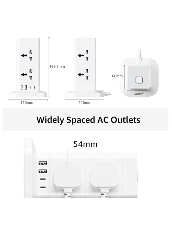 TYCOM Power Cord Strip Surge Protector with USB + Type C, Extension Cord Flat Plug with 8 AC Outlet and 2 USB 1 Type C, Small Desktop Station, Compact Socket - 2 Tiers Grey and White.  - Image 2