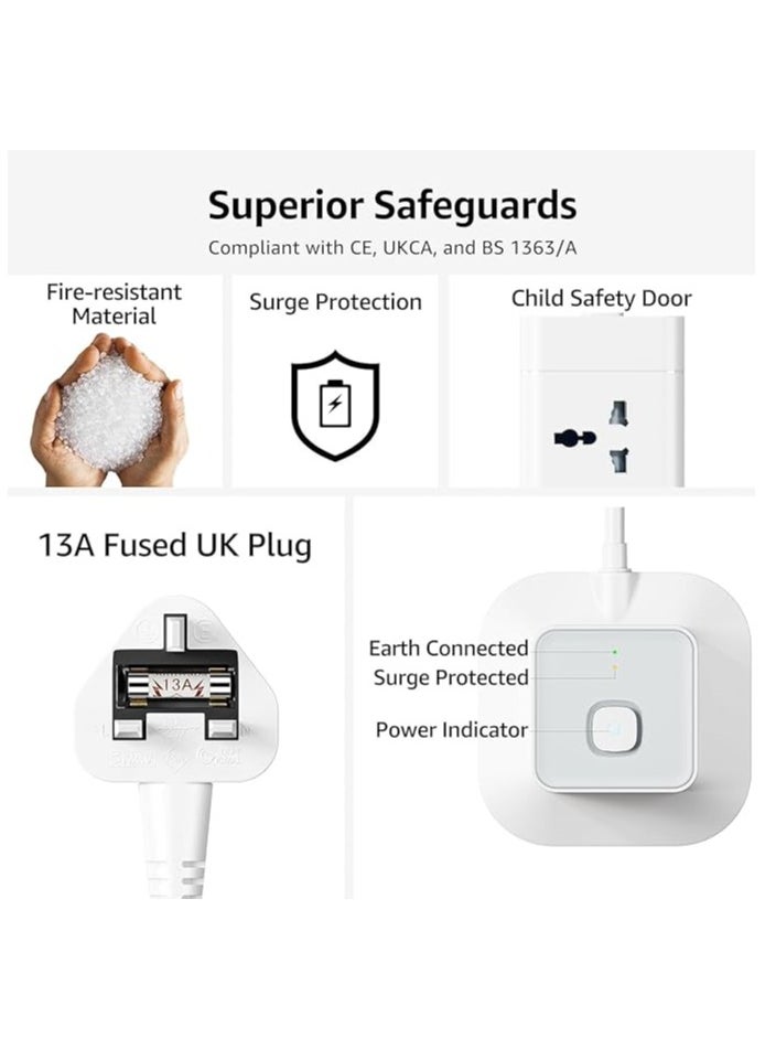 TYCOM Power Cord Strip Surge Protector with USB + Type C, Extension Cord Flat Plug with 8 AC Outlet and 2 USB 1 Type C, Small Desktop Station, Compact Socket - 2 Tiers Grey and White.  - Image 3