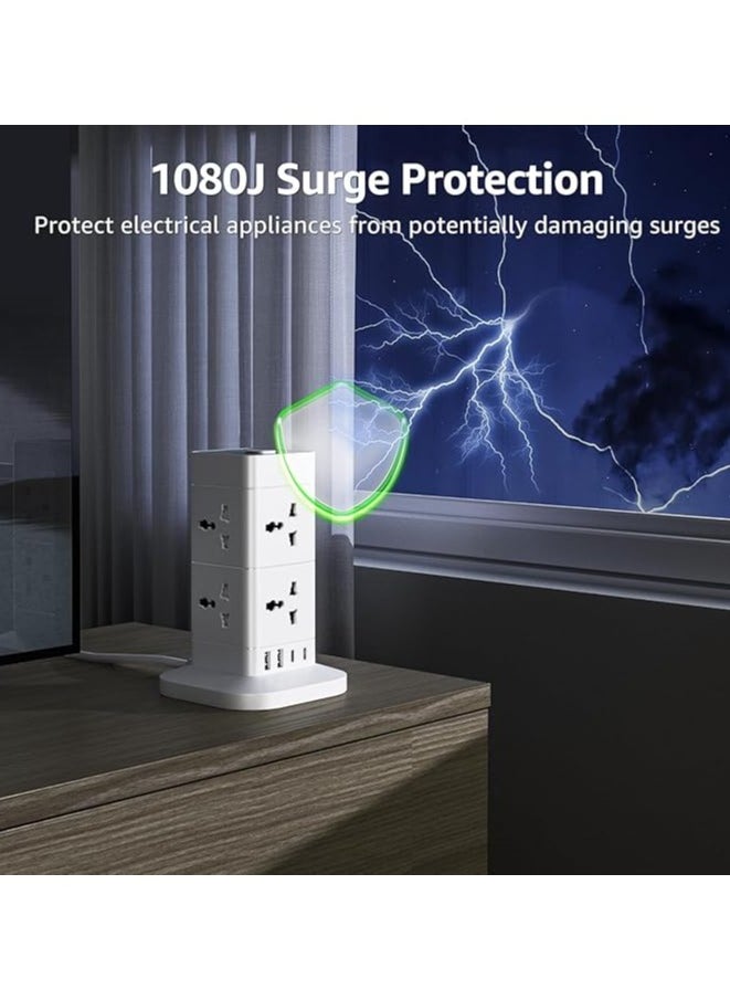 TYCOM Power Cord Strip Surge Protector with USB + Type C, Extension Cord Flat Plug with 8 AC Outlet and 2 USB 1 Type C, Small Desktop Station, Compact Socket - 2 Tiers Grey and White.  - Image 5