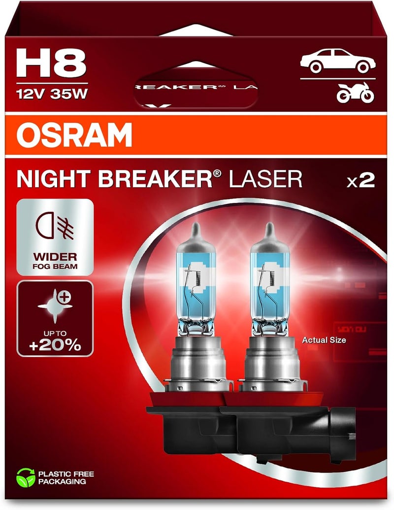 OSRAM Night Breaker Laser H8 Halogen Headlight Bulbs - 150% More Brightness (Pack of 2) - Image 1
