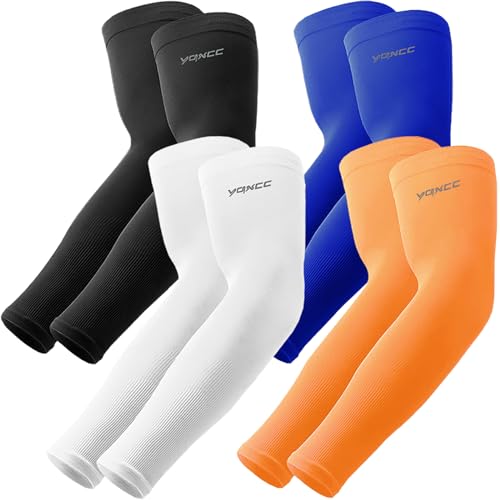 YQXCC 4 Pairs Arm Sleeves, Cooling UV Sun Protection Sports Compression Sleeves for Men Women, Golf Basketball Arm Sleeves - Image 1