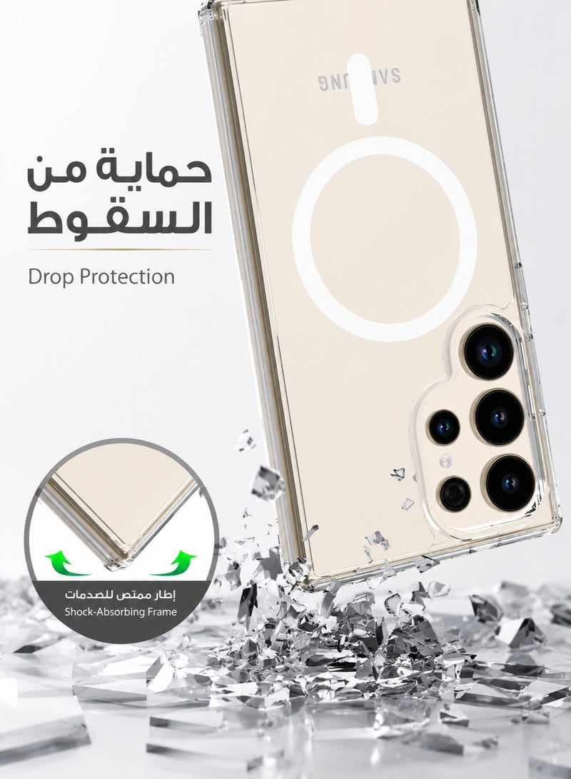 ORYXA Samsung Galaxy S24 Ultra Clear Case, 2-in-1 Magnetic Cover with Screen Protector, MagSafe Compatible, Anti-Yellowing Crystal Clear Shockproof Slim Back Cover with Reinforced Corners & Camera Protection for Galaxy S24 Ultra 6.8 inch - Clear - Image 3