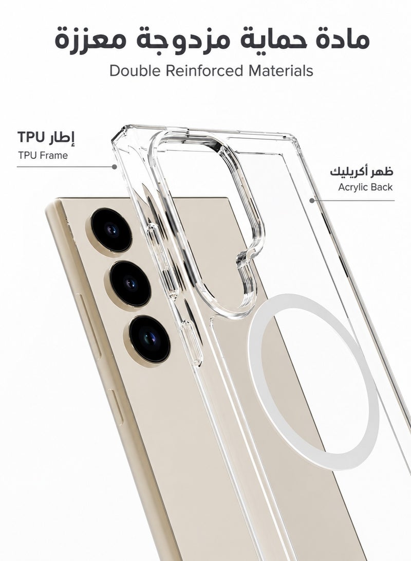 ORYXA Samsung Galaxy S24 Ultra Clear Case, 2-in-1 Magnetic Cover with Screen Protector, MagSafe Compatible, Anti-Yellowing Crystal Clear Shockproof Slim Back Cover with Reinforced Corners & Camera Protection for Galaxy S24 Ultra 6.8 inch - Clear - Image 5