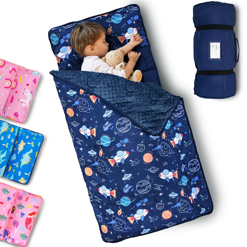 Primlect Toddler Nap Mat with Removable Pillow and Fleece Blanket, Extra Large 55''x35'' Sleeping Bag, Washable, Light, Easy to Roll up, Perfect for Daycare, Preschool, Kindergarten, Travel - Image 1
