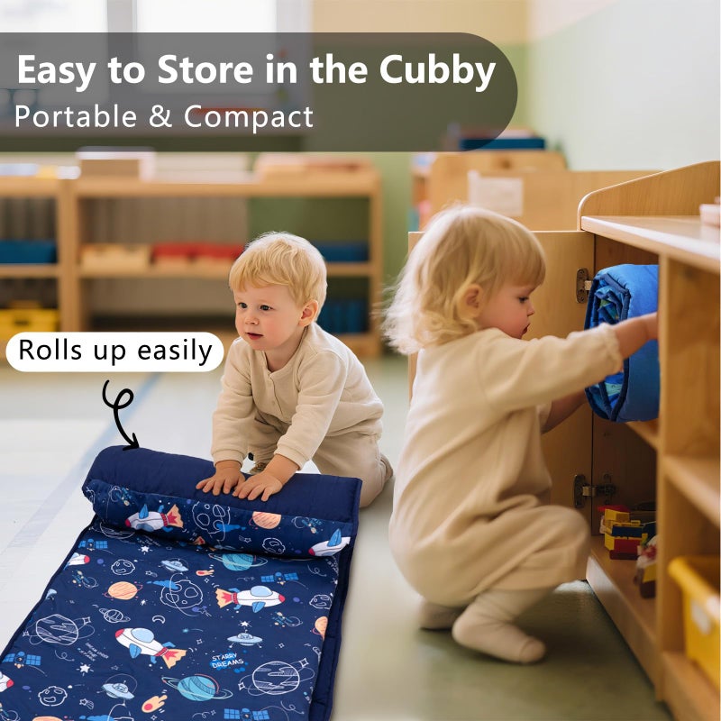 Primlect Toddler Nap Mat with Removable Pillow and Fleece Blanket, Extra Large 55''x35'' Sleeping Bag, Washable, Light, Easy to Roll up, Perfect for Daycare, Preschool, Kindergarten, Travel - Image 2