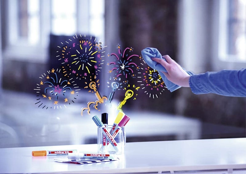 edding Multicolored 95 Glass Marker, 6pcs - Dry Erase Markers for Various Uses and Glass Surfaces Like Windshields, Windows, Glassboards, Mirrors, Menu Board and White Board - Made in Germany - Image 3