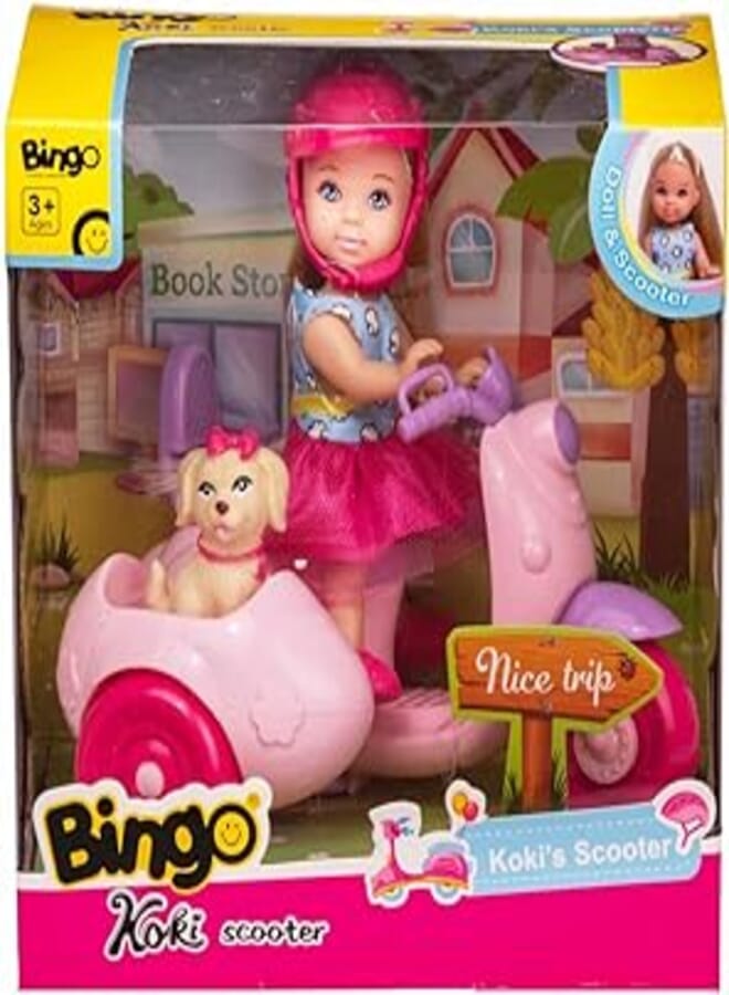 Bingo Koki Doll with Scooter, 4 Pieces - Multi Color