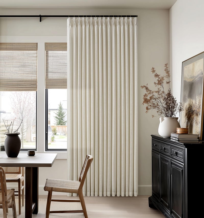 TWODRAPES Sand Beige Linen Curtains 102 Inches Long for Living Room Pinch Pleated Drape Hooks Rings for Track System Back Tab Light Filtering 102 Inch Curtain for Bedroom Sliding Patio Door 2 Panels 50x102 - Image 1