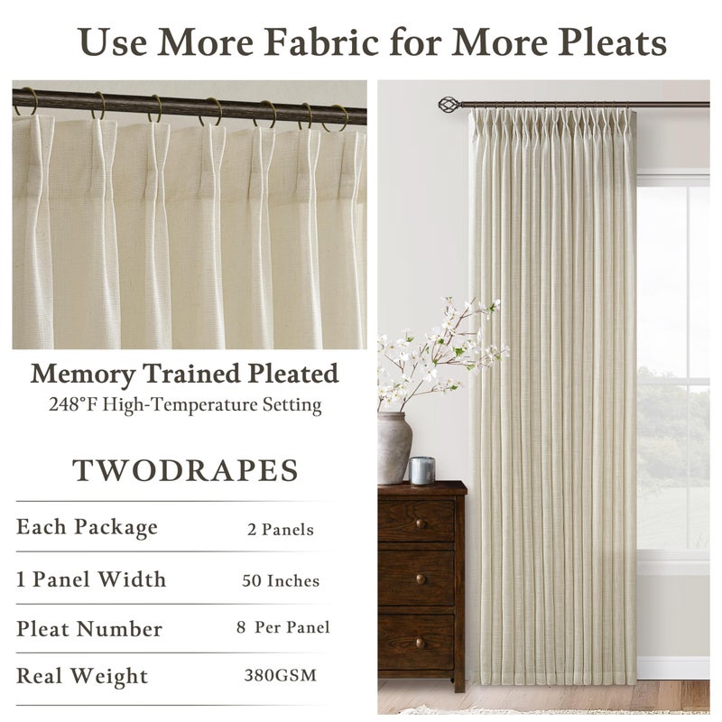 TWODRAPES Sand Beige Linen Curtains 102 Inches Long for Living Room Pinch Pleated Drape Hooks Rings for Track System Back Tab Light Filtering 102 Inch Curtain for Bedroom Sliding Patio Door 2 Panels 50x102 - Image 5