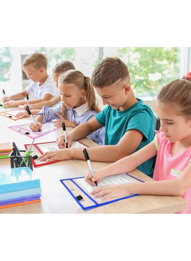 Scribbledo Dry Erase Pockets, 6 Pack Reusable Dry Erase Sleeves With Marker Holder, Colorful Dry Erase Pocket Sleeves For School Or Work, Assorted Colors Sheet Protectors And Ticket Holders - Image 2