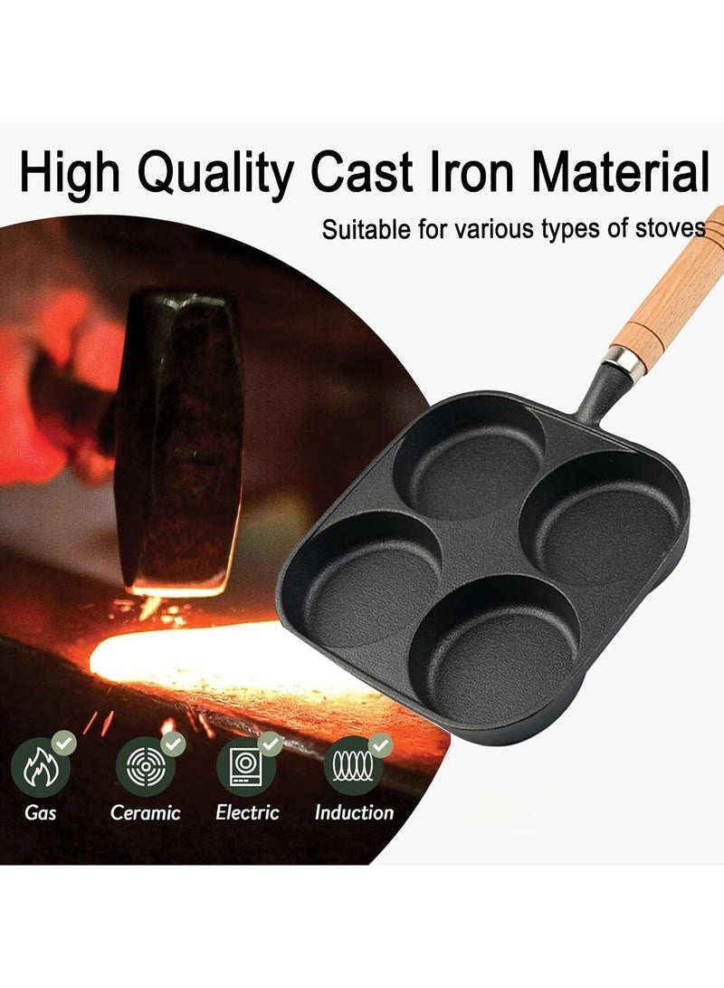 general Nonstick Frying Pan 4-Cup Cast Iron Egg Pan Divided Grill Pan with Wooden Handle Breakfast Skillet Omelet Pan for Egg Steak and Burgers - Image 4